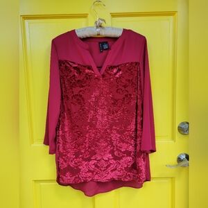 Burnout Velvet New Directions Tunic M | Burgundy Boho Goddess Blouse